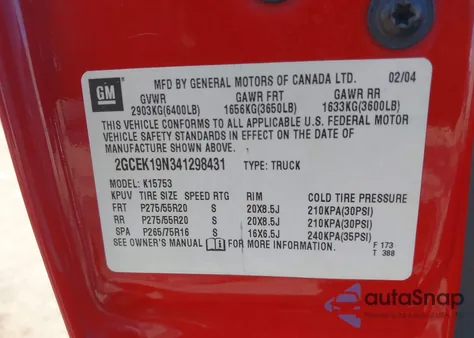 2004 Chevrolet Silverado 1500 Ss z USA, uszkodzony, nr VIN 2GCEK19N341298431